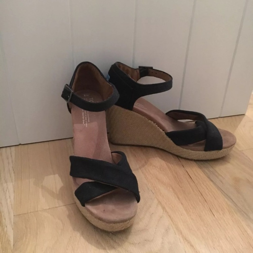 TOMS Black Wedges
